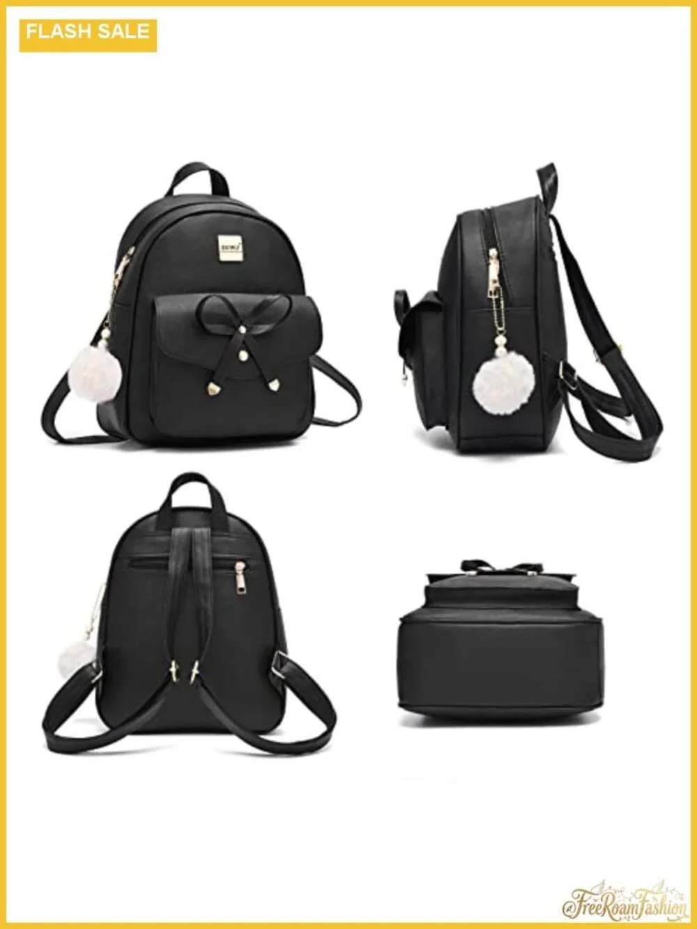 Mini Leather Backpack 3-Piece Set Bowknot Zipper Purse Crossbody Wallet Fashion